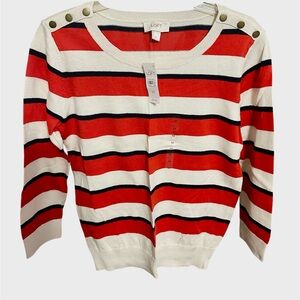 LOFT Red,Beige and Navy Striped Sweater with Gold Buttons- NWT M